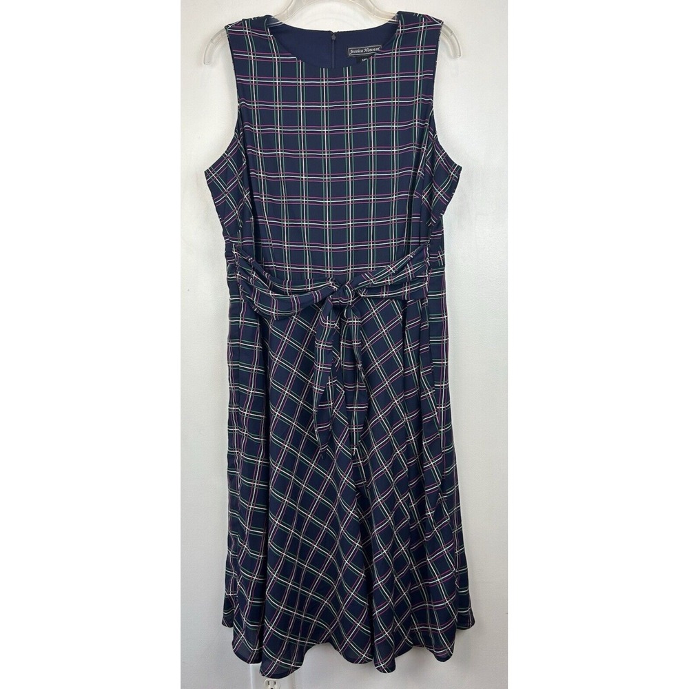 Jessica Howard Dress Womans 14 Sleeveless Check Blue Knee Length Stretch Shift
